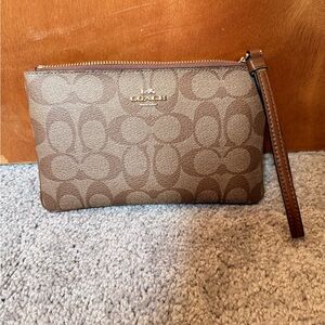 Coach Tan and Brown Signature Wristlet